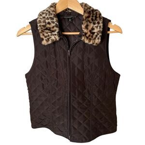 Lightweight Leopard Trim Vest - Large Petite